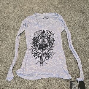 NWT Affliction Women's Vintage Tide Died Sheer Moto Graphic Top Sz M